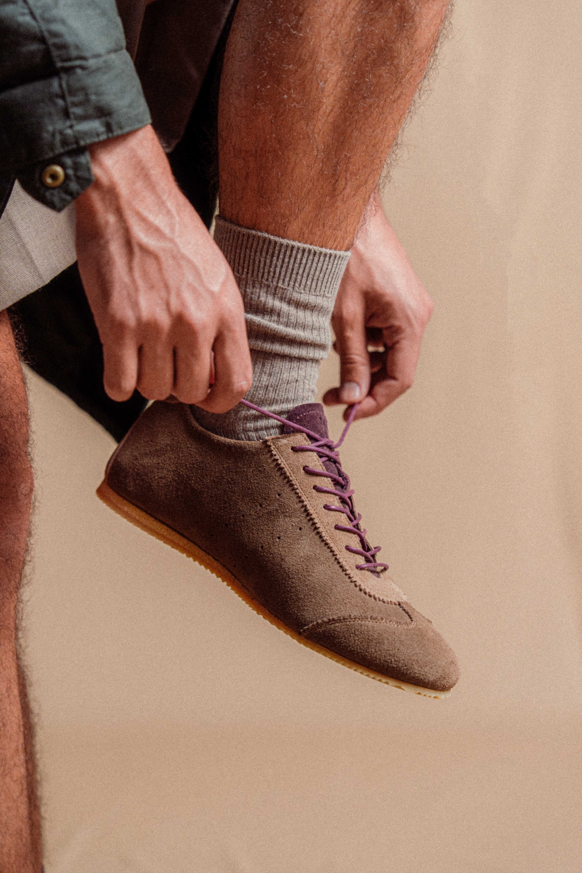 Brown and burgundy suede