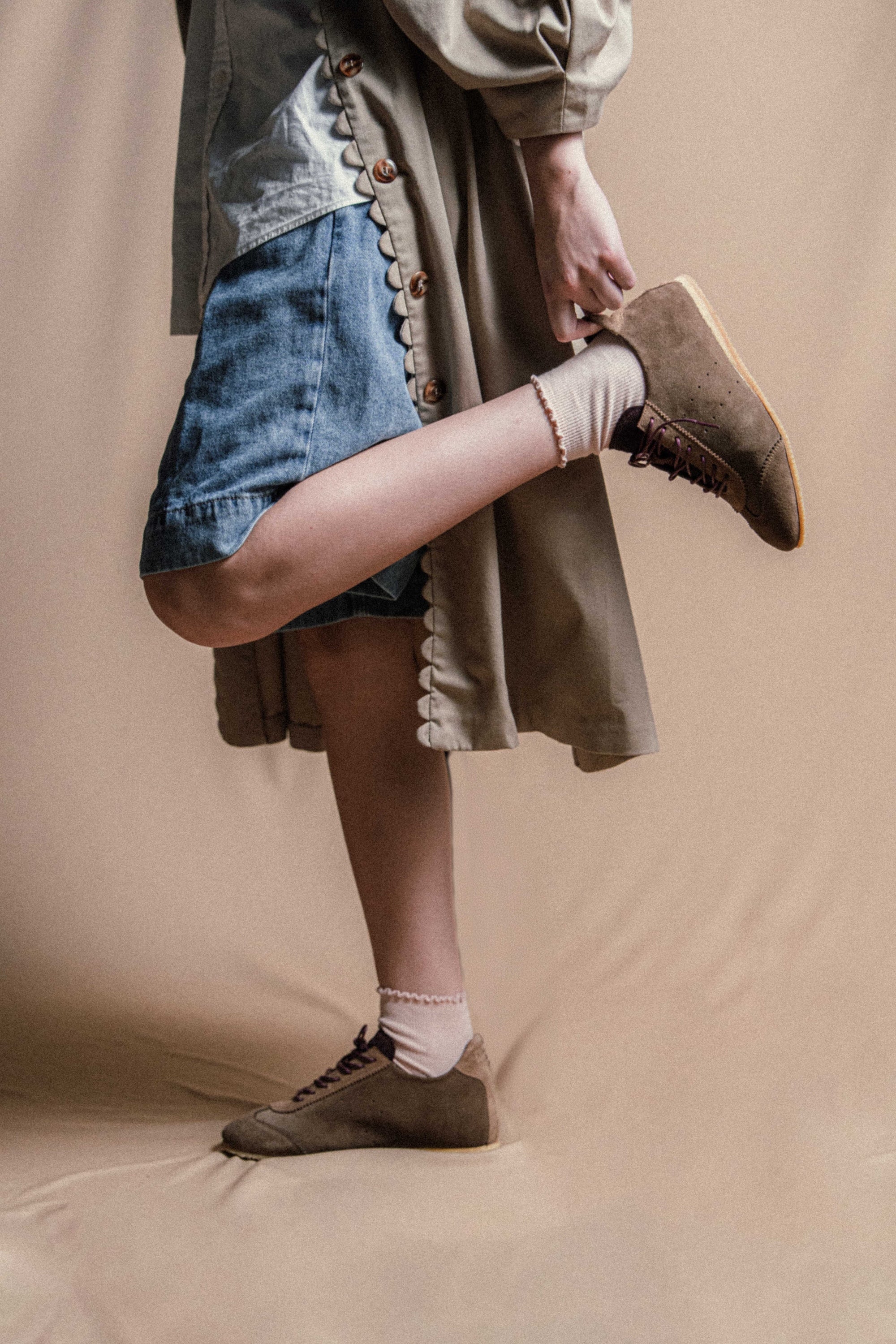 Brown and burgundy suede